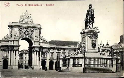 Ak Lisboa Lissabon Portugal, Praca do Commercio, Reiterstandbild