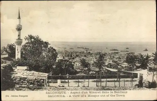 Ak Saloniki Griechenland, Aspect d'un Minaret dans la Banlieue