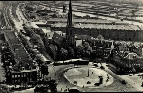 Ak Rotterdam Südholland Niederlande, Stieltjesplein, Kerk, Luftbild