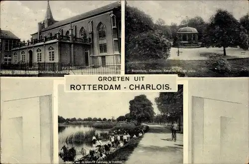 Ak Charlois Rotterdam Südholland Niederlande, Kerk, Charloische Kerksingel, Zandweg