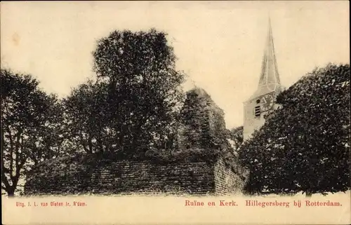 Ak Hillegersberg Südholland, Ruine en Kerk