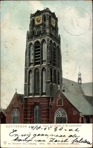 Ak Rotterdam Südholland Niederlande, Toren der Groote of St. Laurenskerk