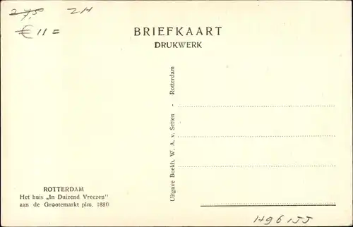 Ak Rotterdam Südholland Niederlande, Het huis In Duizend Vreezen