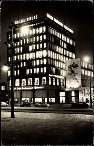 Ak Rotterdam Südholland Niederlande, Holbeinhuis bij avond