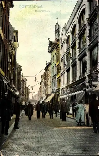 Ak Rotterdam Südholland Niederlande, Hoogstraat, Passanten