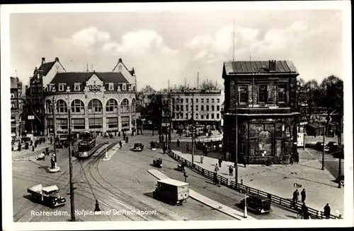 Ak Rotterdam Südholland Niederlande, Hofplein met Delftsche Poort, Straßenbahn