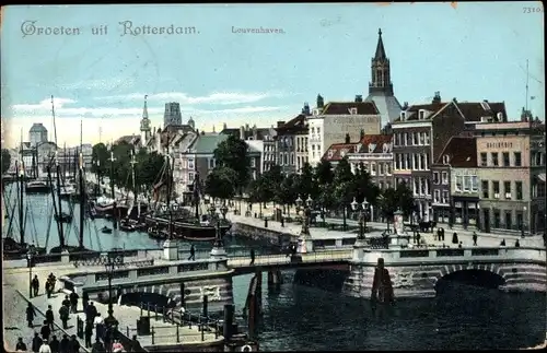 Ak Rotterdam Südholland Niederlande, Leuvehaven, Brücke, Boote