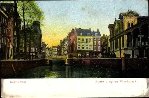 Ak Rotterdam Südholland Niederlande, Zoete brug en Vischmarkt