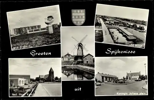 Ak Spijkenisse Südholland, Molen, Ned. Herv. Kerk, Wijk Braband, Spijkenisse