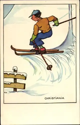 Künstler Ak Christiania, Skifahrer