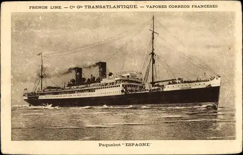 Ak Dampfer, Dampfschiff, Paquebot Espagne, CGT French Line