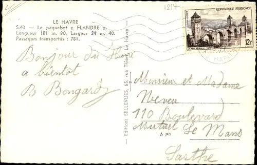 Ak Dampfer Flandre, French Line