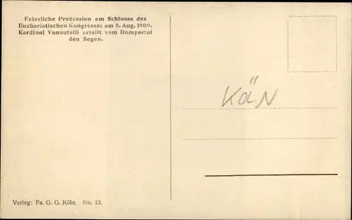 Foto Ak Köln am Rhein, Feierliche Prozession beim Eucharistischen Kongress 1909