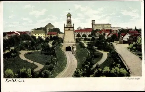 Ak Karlskrona Schweden, Blick auf den Ort, Gartenanlagen