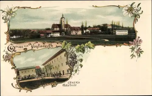 Ak Vogtareuth im Kreis Rosenheim Oberbayern, Ebners Gasthof, Blick auf die Kirche