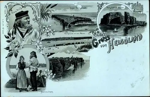Mondschein Litho Helgoland in Schleswig Holstein, Claus Krüss, Inselansichten, Nationaltanz
