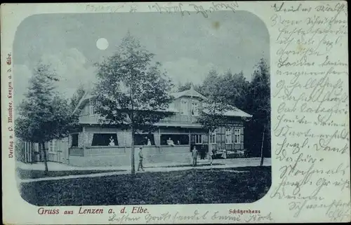 Mondschein Ak Lenzen an der Elbe Prignitz, Schützenhaus