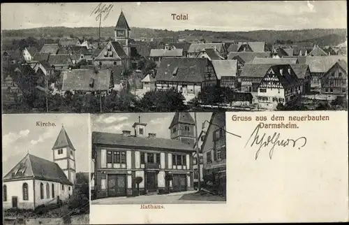 Ak Darmsheim Sindelfingen in Württemberg, Rathaus, Kirche, Totalansicht