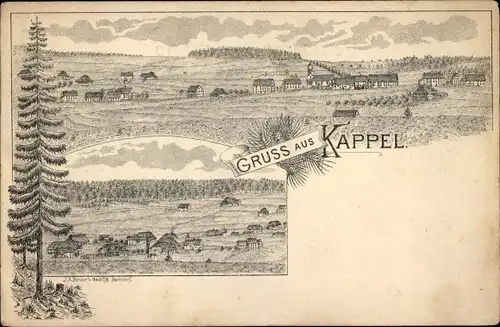 Litho Kappel Lenzkirch im Schwarzwald, Ort mit Umgebung