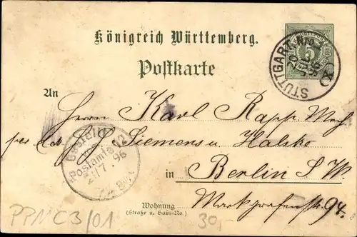 Ganzsachen Litho Stuttgart in Baden Württemberg, Ausstellung 1896, PP 11 C 3 / 01