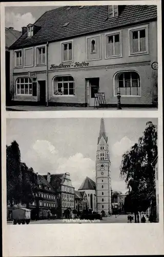 Ak Pfaffenhofen an der Ilm Oberbayern, Kirche, Konditorei und Cafe