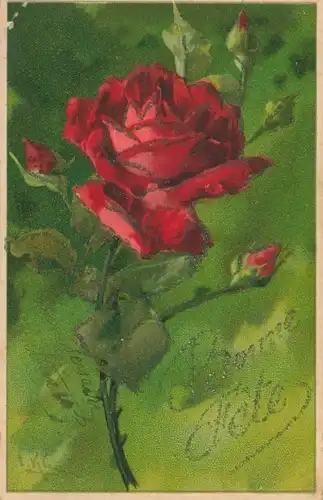 Glitzer Künstler Litho Klein, C., Glückwunsch, Bonne Fete, Rose