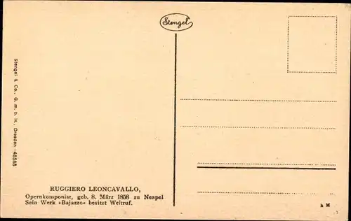 Ak Ruggiero Leoncavallo, Opernkomponist, Werk Bajazzo