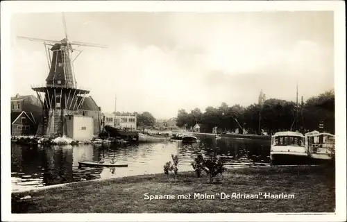 Ak Haarlem Nordholland, Spaarne met Molen De Adriaan, Windmühle