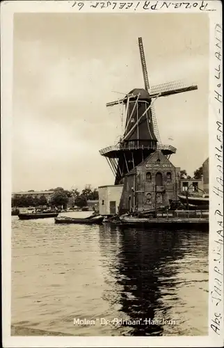 Ak Haarlem Nordholland Niederlande, Molen De Adriaan, Windmühle