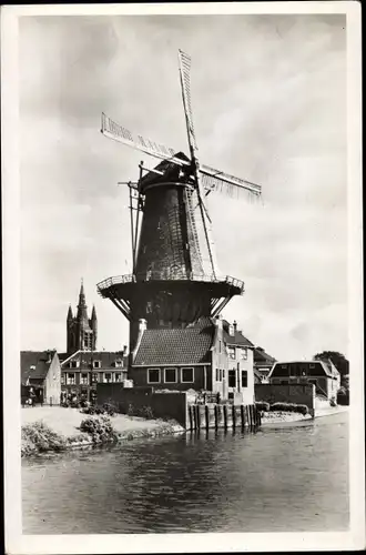 Ak Delft Südholland Niederlande, Molen de Roos, Windmühle