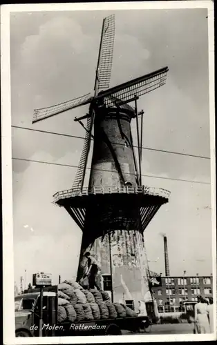 Ak Rotterdam Südholland Niederlande, Windmühle, LKW