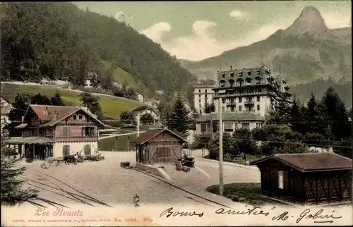 Ak Les Avants Montreux Kanton Waadt, Partie am Bahnhof