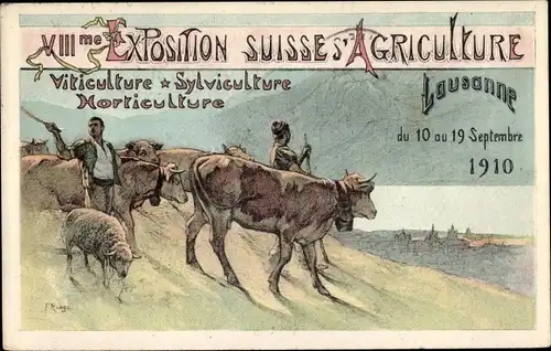 Künstler Ak Lausanne Kanton Waadt, Exposition Suisse Agriculture Septembre 1910, Kühe