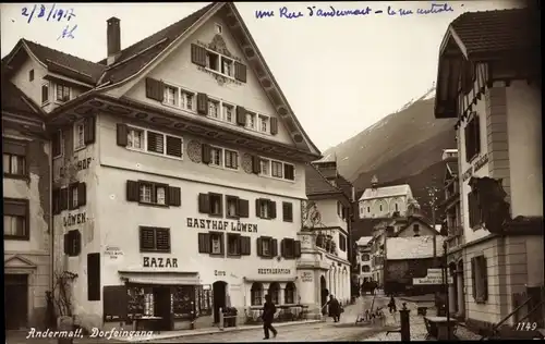 Ak Andermatt Kanton Uri, Dorfeingang, Gasthof Löwen, Bazar