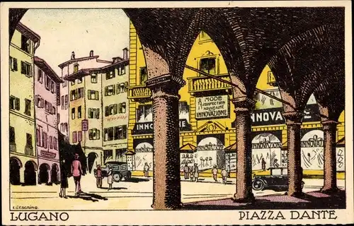 Künstler Ak Paradiso Lugano Kanton Tessin, Piazza Dante, Hotel Gerber