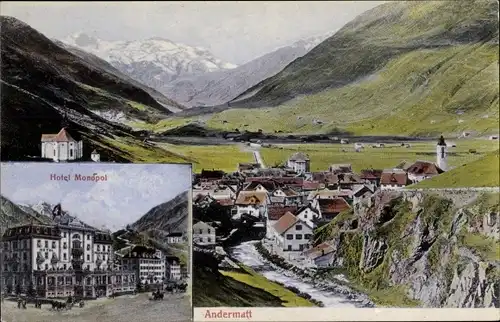 Ak Andermatt Kanton Uri, Gesamtansicht, Hotel Monopol