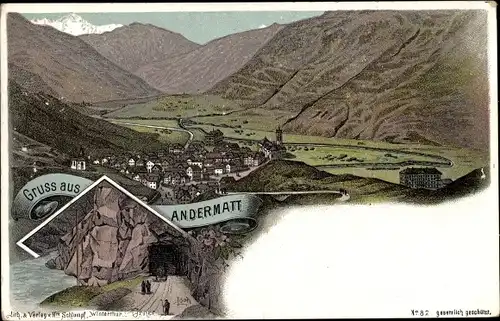 Litho Andermatt Kanton Uri, Gesamtansicht, Tunnel