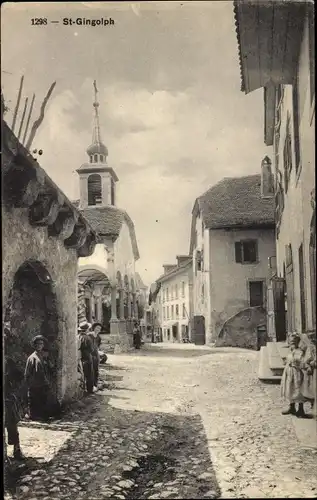 Ak Saint Gingolph Kanton Wallis Schweiz, Straßenpartie, Kirche