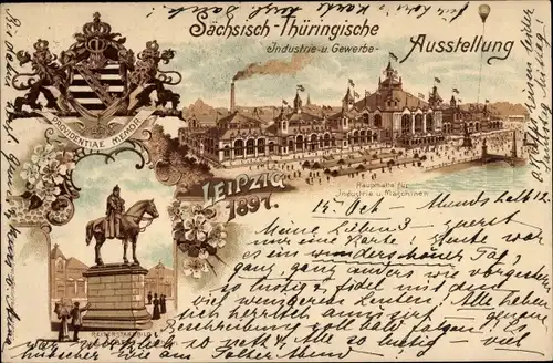 Wappen Litho Leipzig in Sachsen, Sächsisch Thüringische Industrie und Gewerbeausstellung 1897