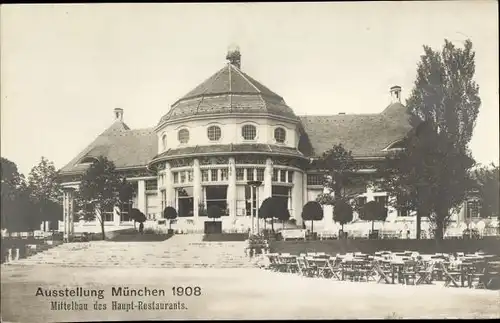 Ak München Bayern, Mittelbau des Hauptrestaurants, Ausstellung München 1908