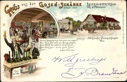 Litho Eutritzsch Leipzig in Sachsen, Gosenschänke, Studenten, G. Pfotenhauer