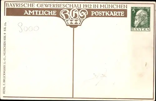 Ganzsachen Künstler Ak Krain, W., Bayrische Gewerbeschau 1912 in München, Münchner Kindl, Maler