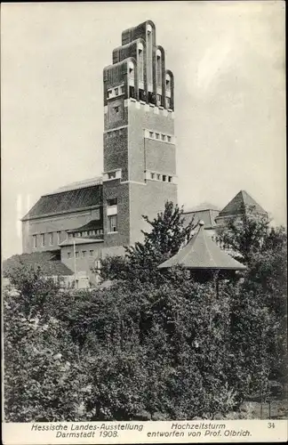 Ak Darmstadt in Hessen, Hessische Landesausstellung 1908, Hochzeitsturm, Jugendstil