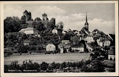 Ak Stolpen in Sachsen, Gesamtansicht mit Kirche und Schloss