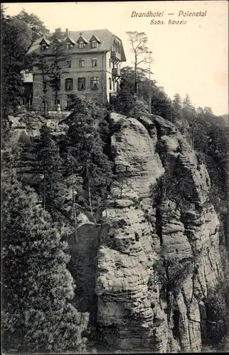 Ak Hohnstein Sächsische Schweiz, Brandhotel, Polenztal