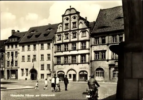 Ak Görlitz in der Lausitz, Historische Häuser am Untermarkt, Kraftrad