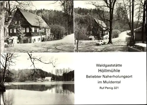 Ak Penig in Sachsen, Waldgaststätte Höllmühle, Wasseransicht