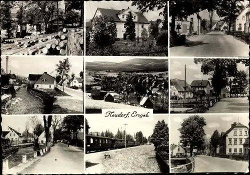 Ak Neudorf Sehmatal im Erzgebirge Sachsen, Bahnhof, Straßenpartie, Panorama