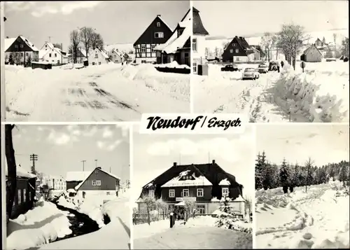 Ak Neudorf Sehmatal im Erzgebirge, Ortsansichten, Winter