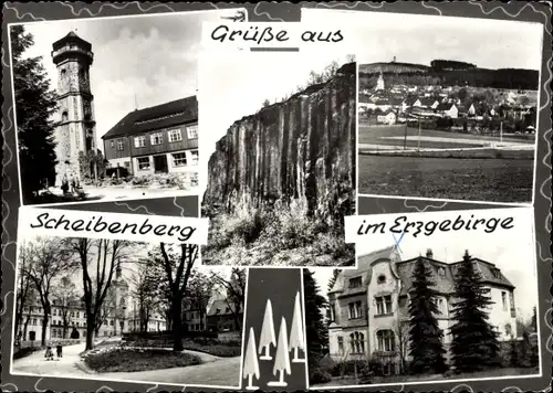 Ak Scheibenberg im Erzgebirge, Panorama, Turm, Teilansichten